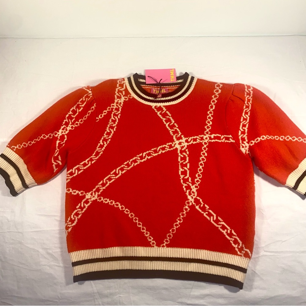 THML Orange and Cream Sweater size large